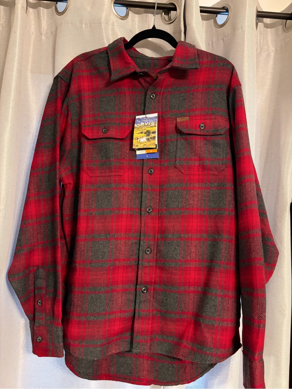 Orvis Red and Grey Plaid Lightweight Shirt Jacket